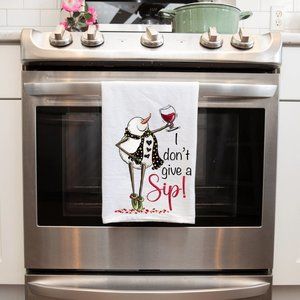 Handmade Sublimated Kitchen Tea Towel - "I Don't'Give A Sip" Funny Snowman